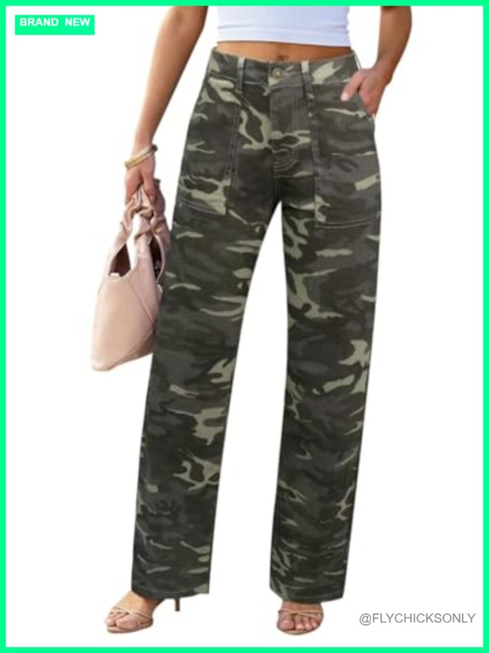 Wide Leg High Waist Stretch Cargo Jeans
